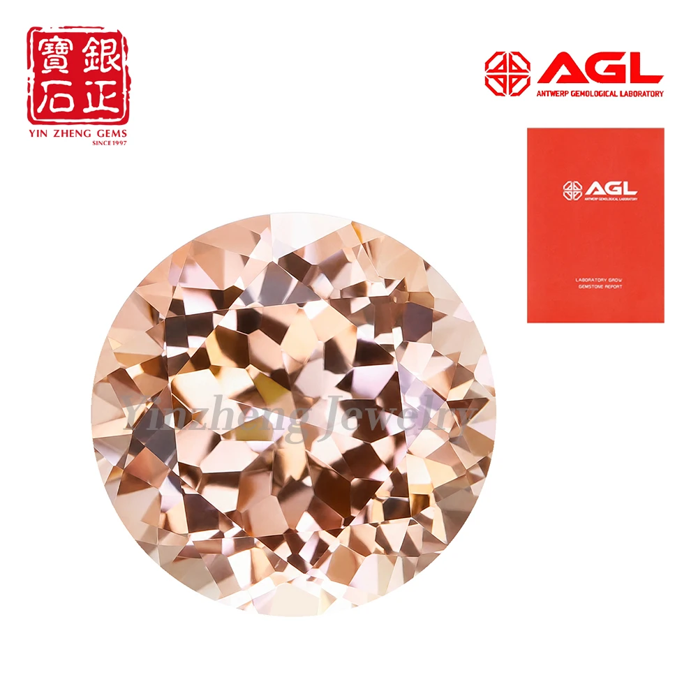 Lab Grown Morgan Orange Round Shape Corundum Cultivate Loose Gemstones Charm Beads For DIY Jewelry Selectable Certificate