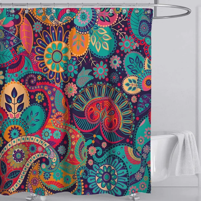 India Style Bathroom Decor Colorful Bohemia Printing Waterproof Shower Curtain 3D Exotic Curtains Paisley Screen With Hooks