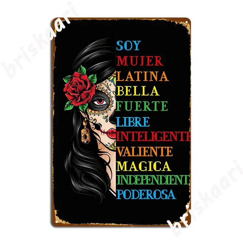 Soy Mujer Latina Chingona Red Rose In Hair Inspirational Quote Metal Sign Classic Wall Pub Wall Plates Tin Sign Posters