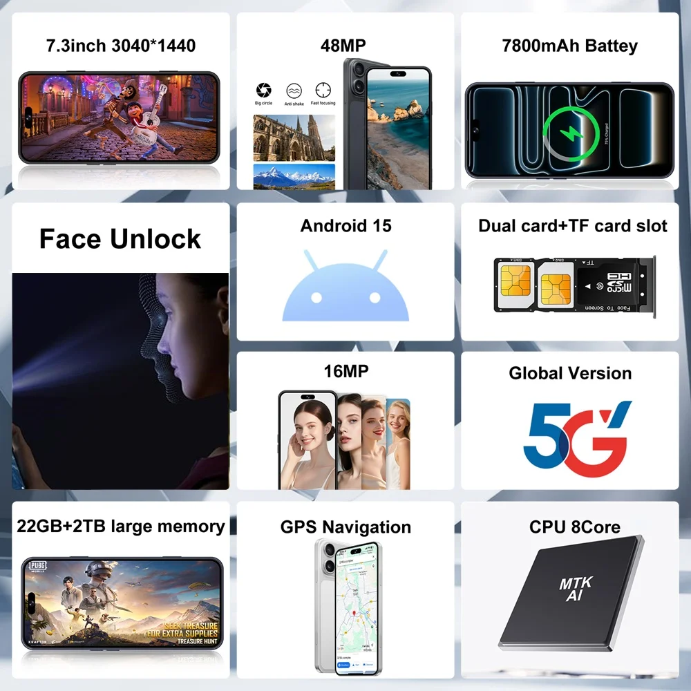 K-Touch Nuevos Teléfonos Móviles iFone 18 Pro Maxi Smartphone Android 5G 7.3 HD Original 22GB+2TB Face ID Doble SIM 7800mAh
