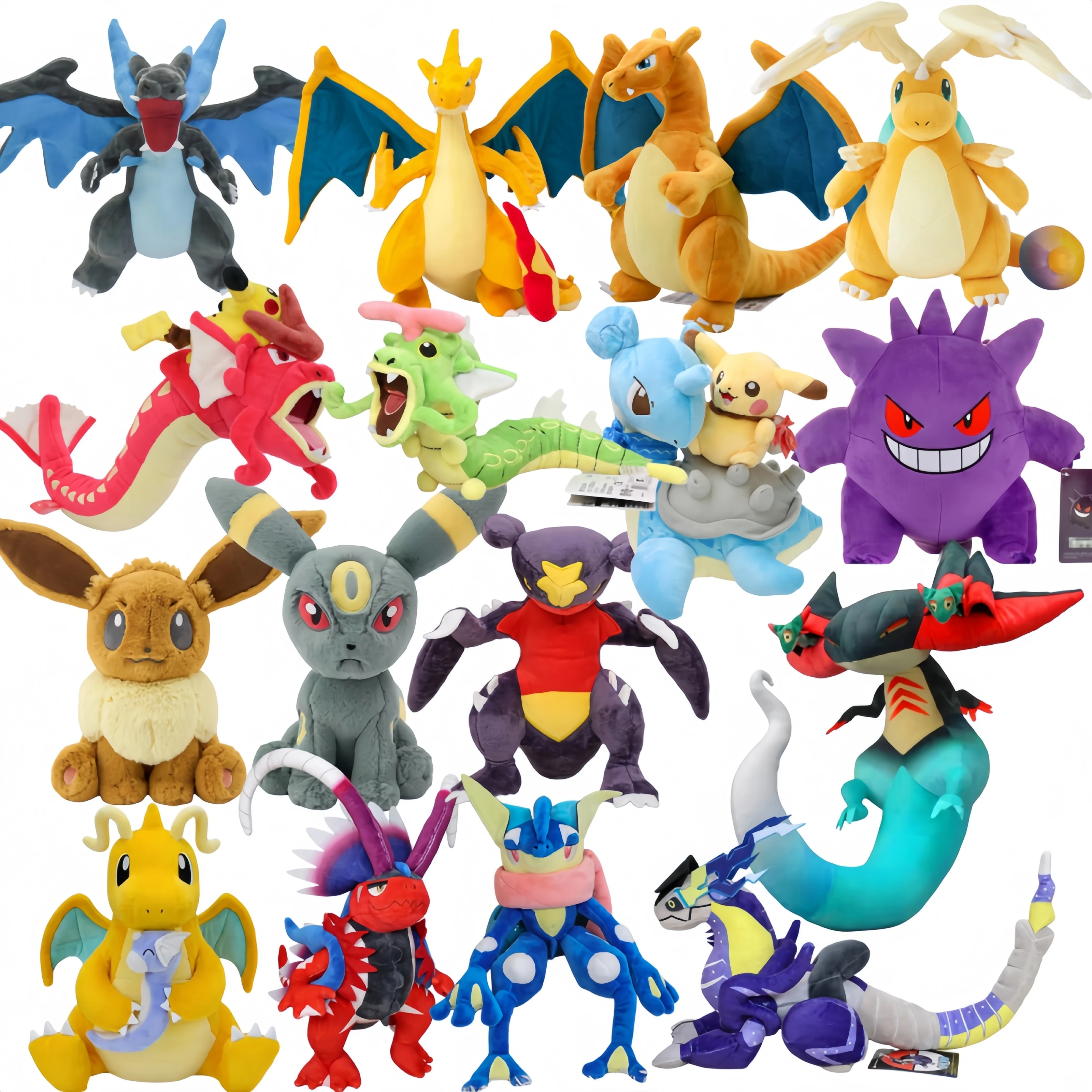 -pelucia-pokemon-brilhante-gyarados-charizard-mega-dragonite-tyranitar-caterpie-lapras-gengar-garchomp-greninja-dragapult-boneco-de-anime