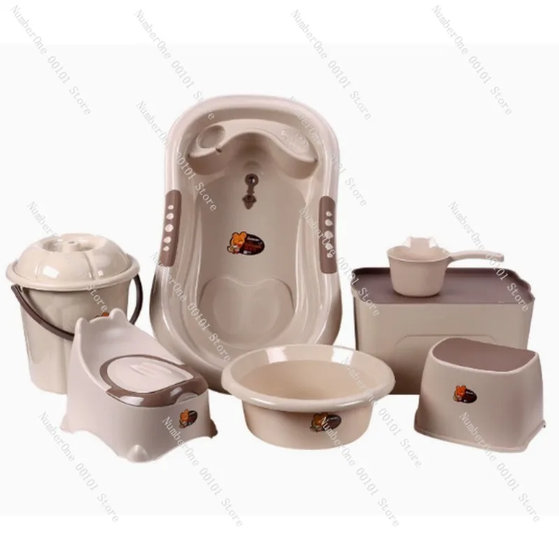 

Baby Bathtub 7 Piece Set Upgraded Plastic Bath Set Non-Slip Thickened Tub Toddler Bath Seat Shower Products for Newborns Gift