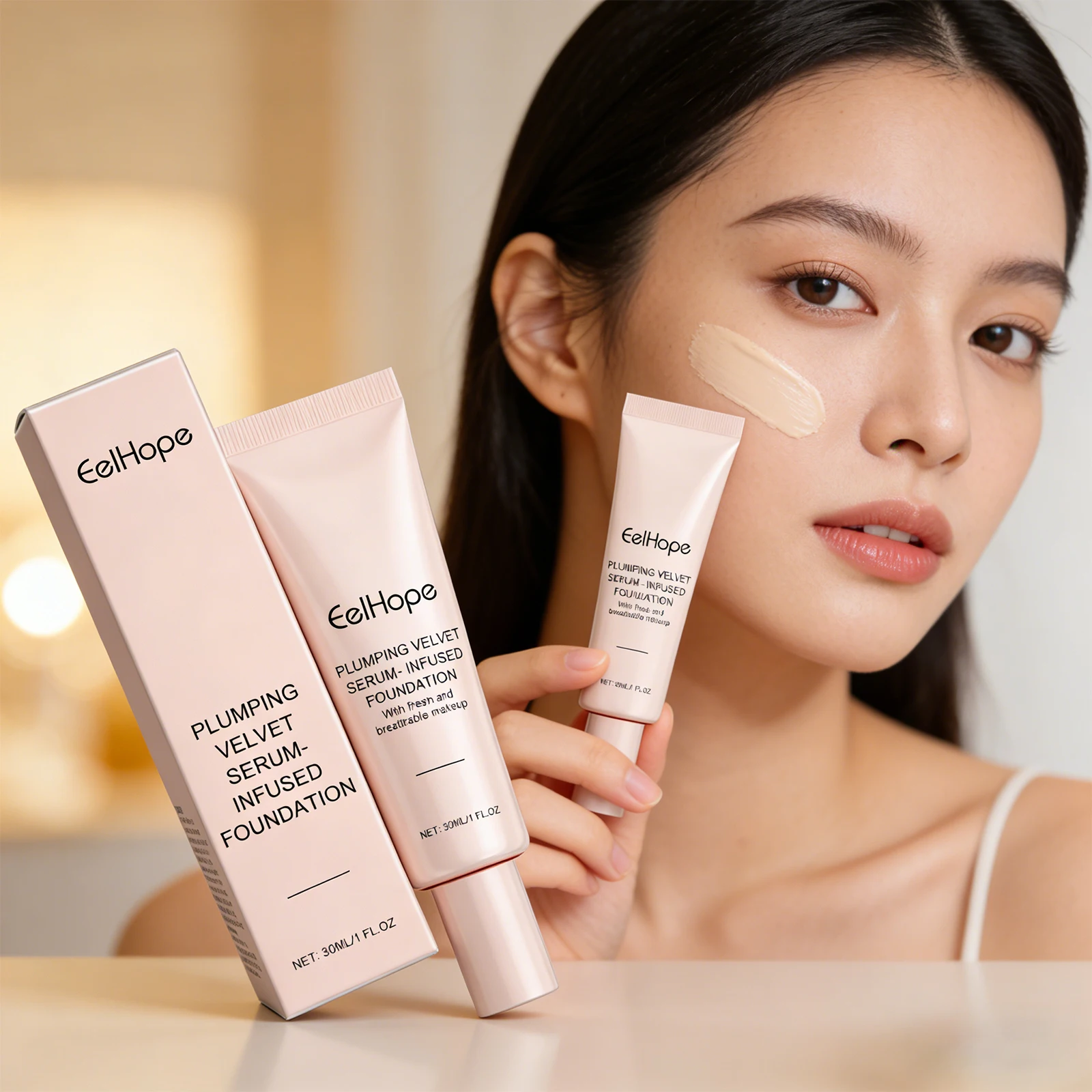 

2 in 1 Plumping Velvet Serum Infused Foundation Makeup Multifunctional Lightweight Magic Color Changing Foundation Cream Matte