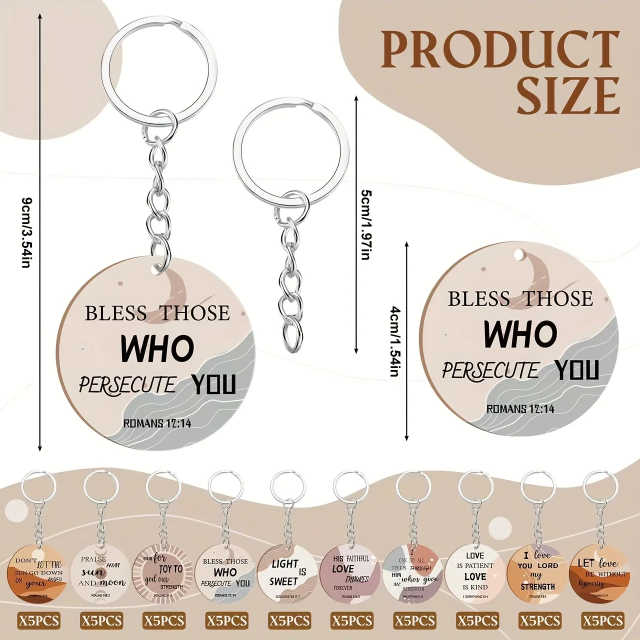 2D Flat 50pcs Christian Keychain: Bulk Religious Bible Verse Scripture Inspirational Acrylic Church Gift for Women Birthday (Abstract)