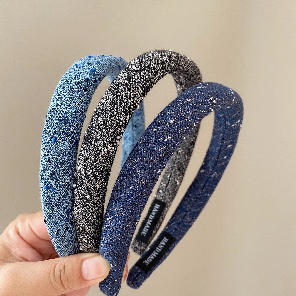 

Blue Padded Hairbands For Women French Style Tweed Fabric Headband 2.5cm Plain Non-slip Hair Hoop Classic Hair Crown Accessories