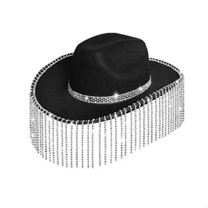 

L5YA Womens Cowboy Hat Western Cowgirl Hats Rhinestones Tassels Hats 5Pcs Set