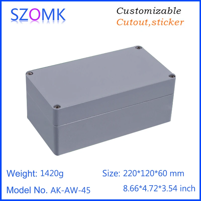 1Piece 220*120*60mm die cast aluminum waterproof box IP66 electronics amplifier enclosure project box szomk housing case