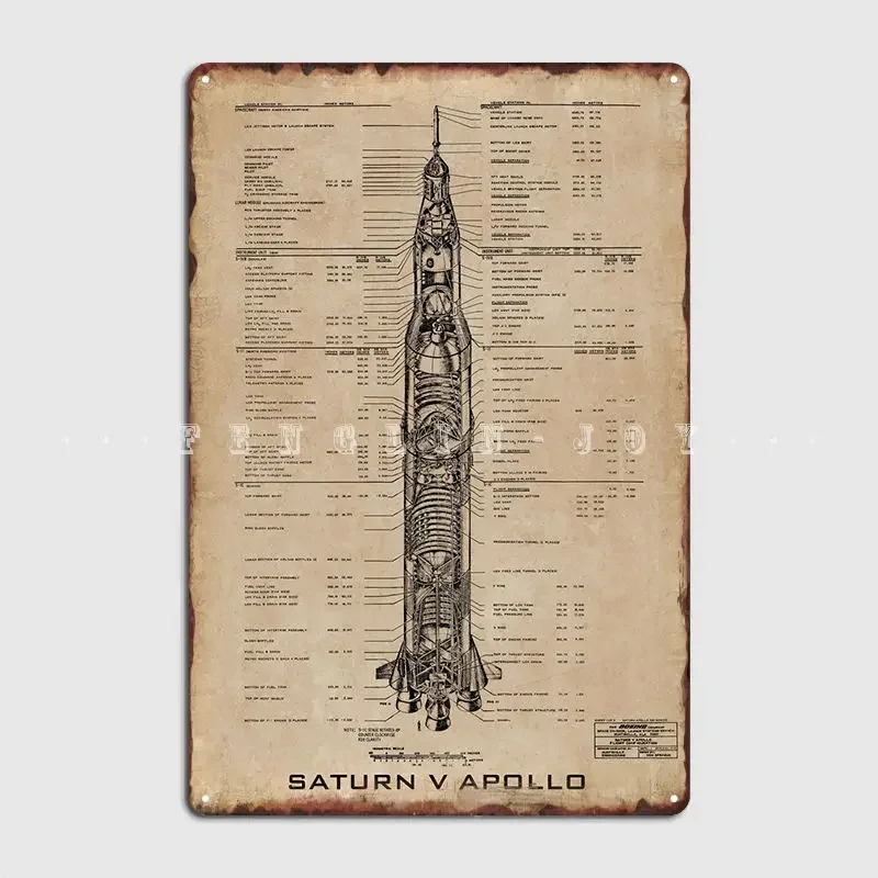 Saturn V Apollo Blueprint Poster Metal Plaque Club Club Bar Custom Painting Décor Tin Sign Posters