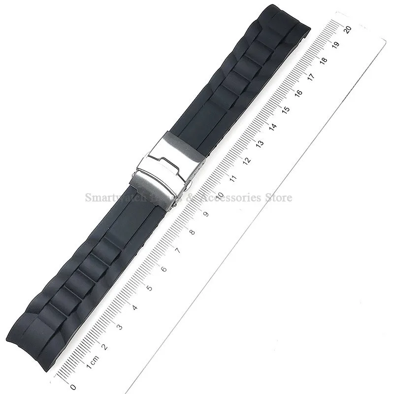 16mm 18mm 20mm 22mm 24mm 26mm Silicone Watch Strap Men Women Waterproof  Folding Buckle Bracelet Curved End Rubber Watch Band