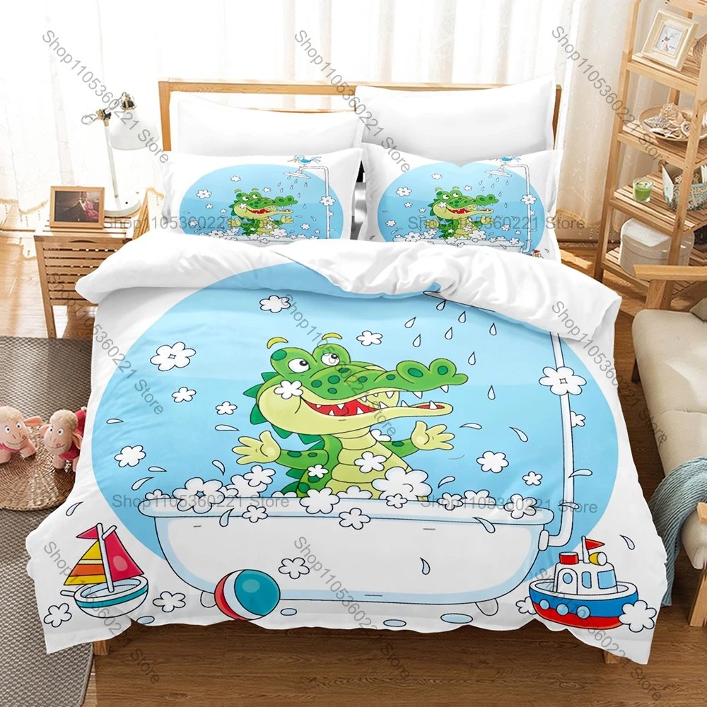 2026 Cartoon Crocodile Three Piece Bedding Set Luxury Comforter Set with Queen King Size Cool Two pillowcase comforter sets