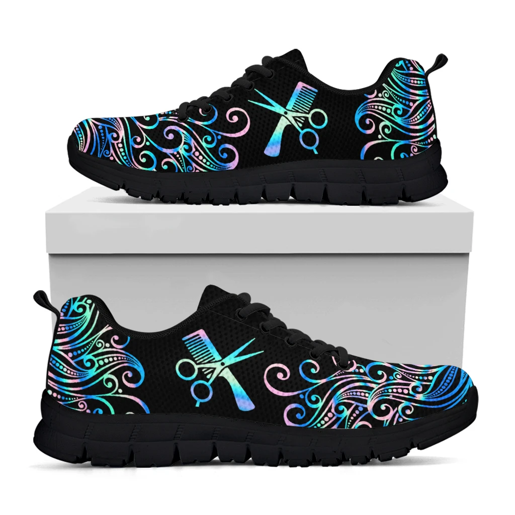 Trendy Color Ombre Hairdressing Equipment Printed Lightweight Outdoor Shoes Black Platform Sneakers Casual Shoes