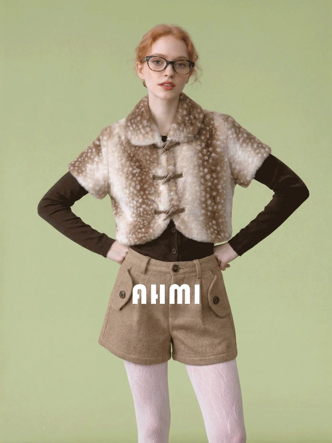 

AHMI Retro Sle ort Fur Coat Girls Stand Collar Leatherwear Warmth Insulated Faionable Autumn Winter New Arrival