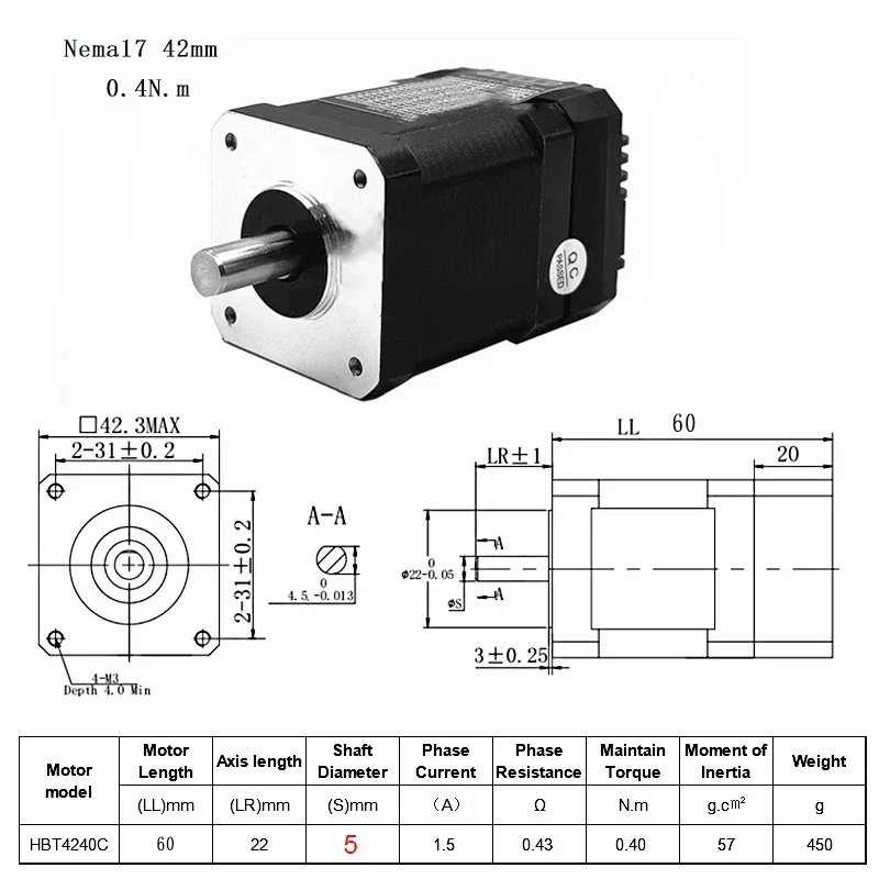 Nema17 42mm Closed Loop Stepper Motor Drive All-in-one Hybrid Servo With Encoder Integrated  0.4Nm 0.6Nm 24VDC~48VDC 3000rpm