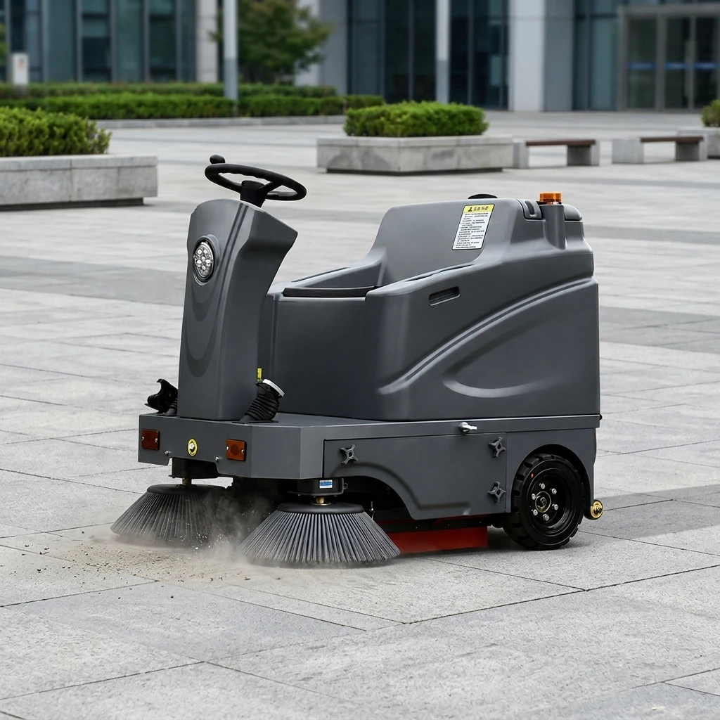 Zoyon ZY-S13 Mini Ride-On Road Sweeper 1300mm Width Compact Body Battery Powered for Factory Workshop Warehouse