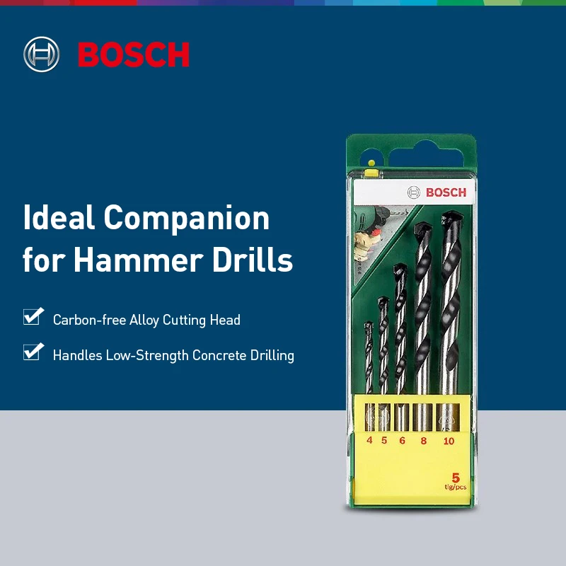 

Набор сверл Bosch из 5 предметов (4-10 мм) для бетона, твердосплавный наконечник, для ударной дрели/молотки