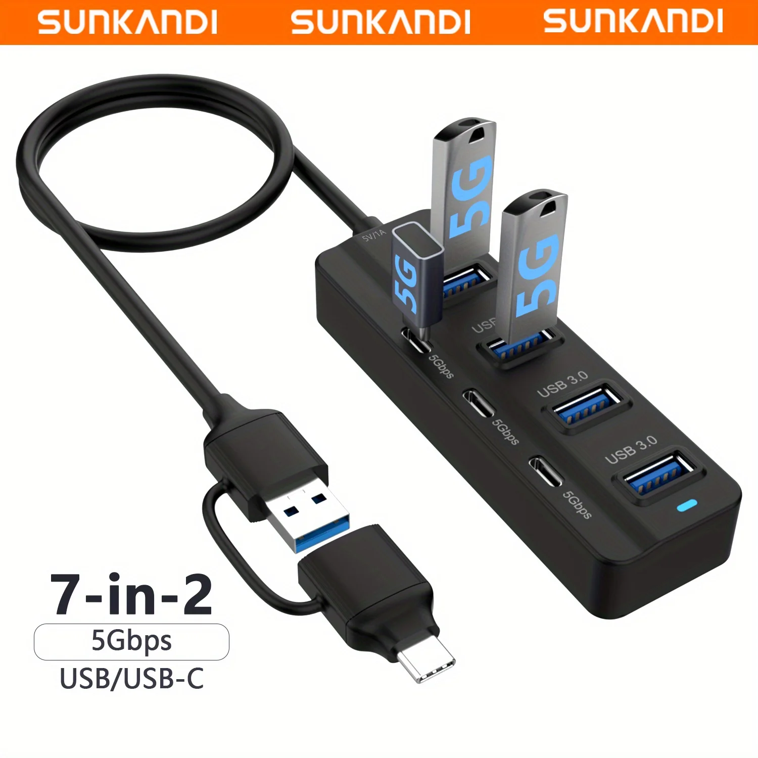 

Концентратор SUNKANDI USB C, 7-портовый концентратор USB3.0 — USB-C, 4 порта USB3.0, 3 порта USB C для MacBook Thunderbolt 3/4