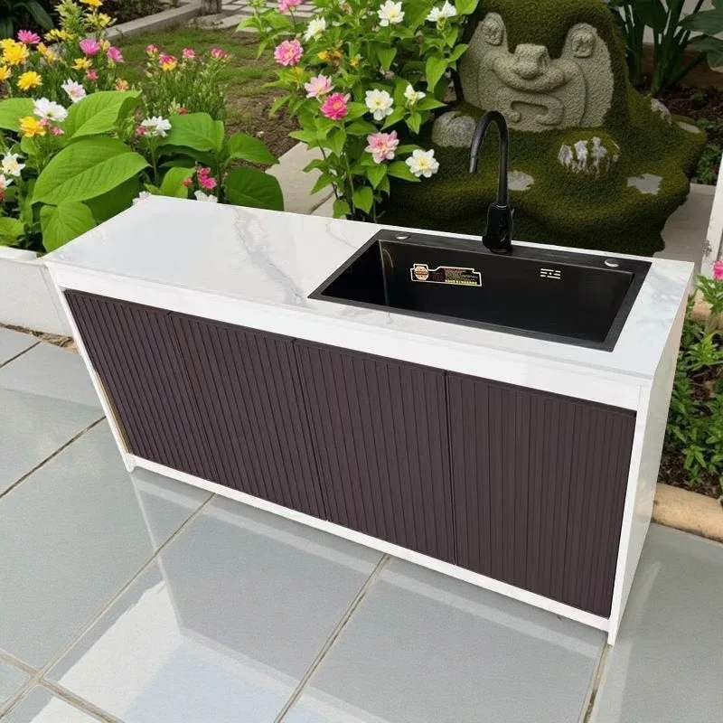 

Outdoor rock slab aluminum alloy sink outdoor integrated cabinet wash basin courtyard garden vegetable sink villa console