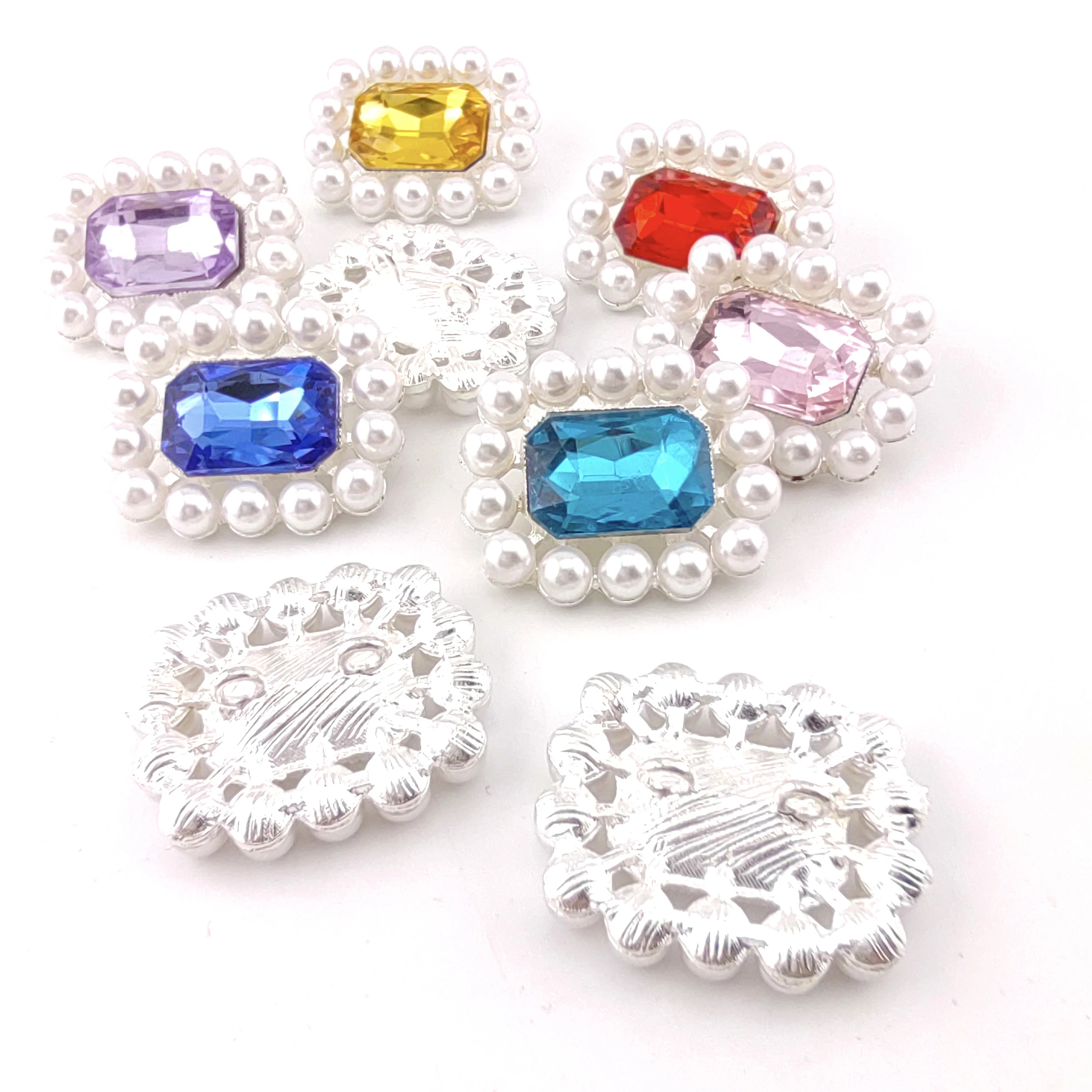 أزرار لؤلؤ مستطيلة الشكل، DIY للملابس، إكسسوارات الشعر، زر الخياطة، 3.2 سم * 2.6 سم، 10 قطع