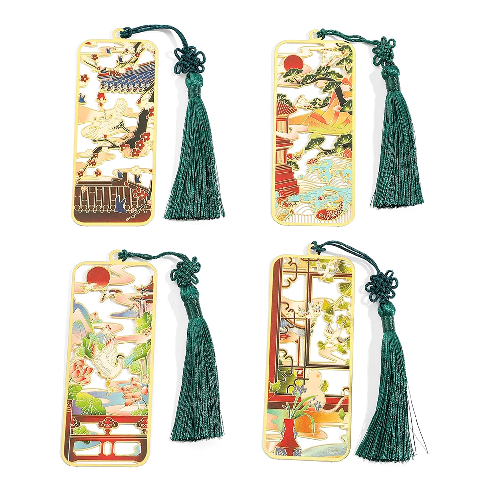 Chinese Style Elegant Brass Bookmark with Tassel Gifts for Book Lover Friends Fish Rabbit Book Mark Books Accessories