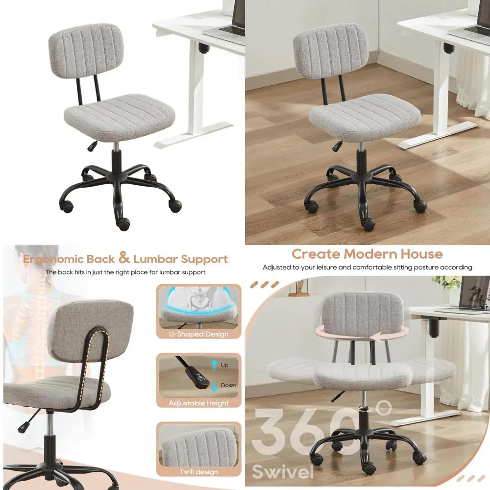 

Compact Ergonomic Desk Chair with Adjustable Height, Grey Fabric, for Small Spaces and Home Use