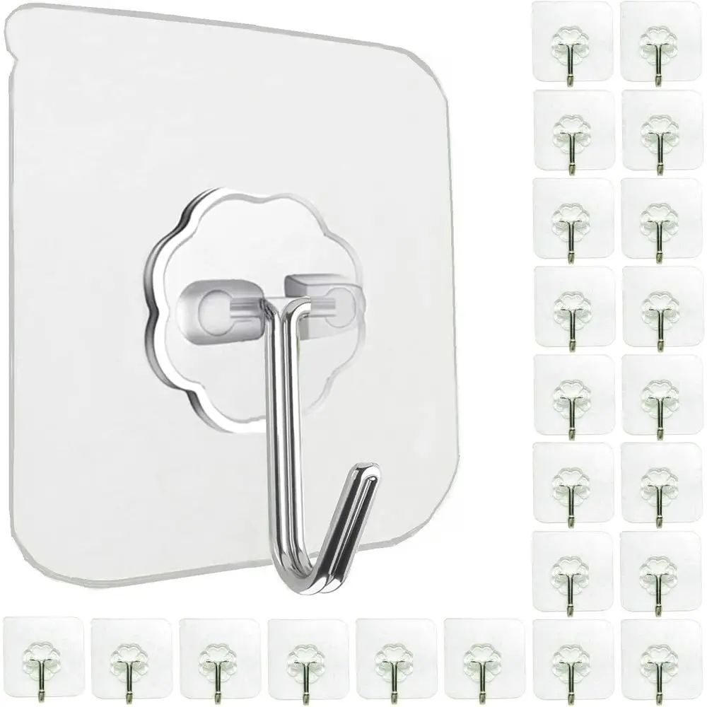 Heavy-Duty Adhesive Hooks, 33lb Capacity, Transparent Waterproof, Ideal for Keys, Bathroom, Shower, Outdoor, Kitchen, Door, Home