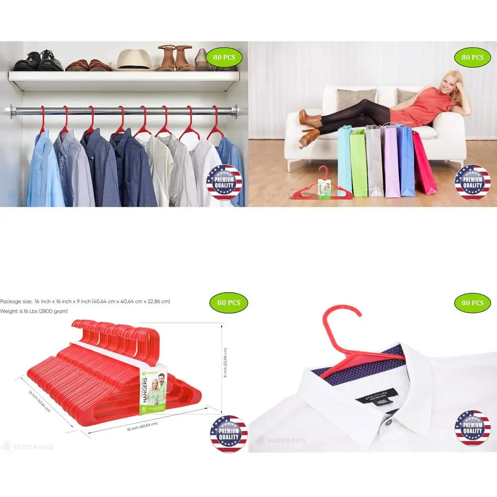 

Красные пластиковые вешалки (80 шт.) для взрослой одежды: идеально подходят для рубашек, блузок, футболок, платьев и костюмов