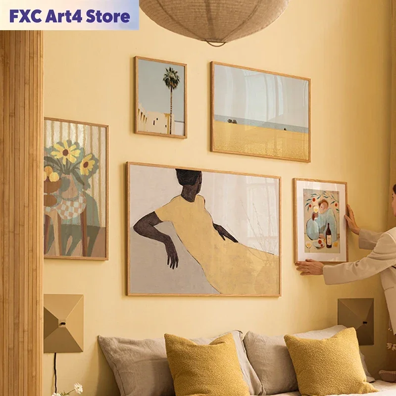 Frameless African Woman Beach Poster Canvas Prints Wall Art Printing Home Living Bed Room Bar Hallway Aesthetic Decor Landscape