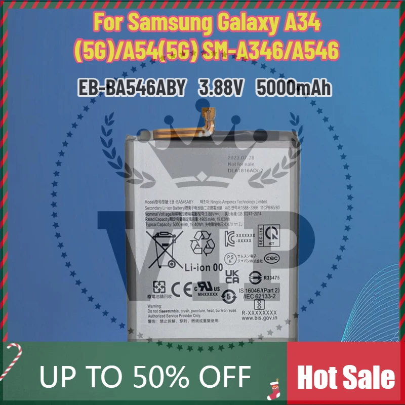 EB-BA546ABY  Battery for Samsung Galaxy A34 (5G)/A54(5G) SM-A346/A546 Mobile Phone Battery 3.88V 5000mAh