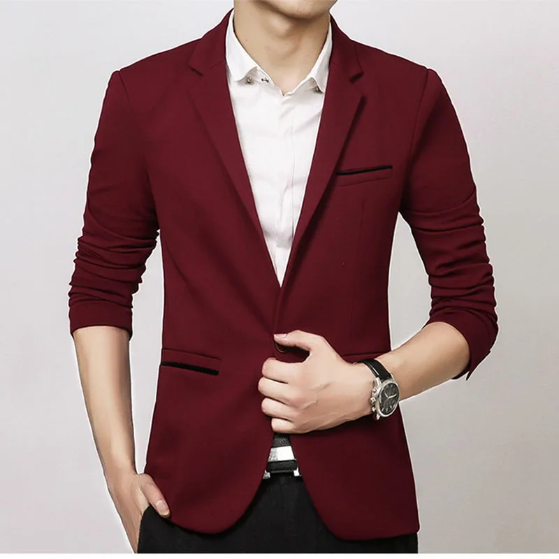 Men's Casual Blazer Jacket Slim Fit Sports Coat Business Suit Work Office Jackets One Button Masculino Clothing Vetement Homme