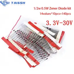 Diodo Zener 1/2w 0.5W 3.3-30V 14 valori * 10 pezzi = 140 pezzi assortimento assortito Set nuovo kit elettronico fai da te