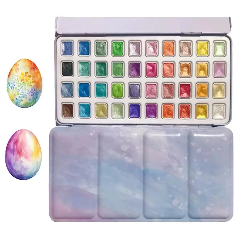 Water Color Paints For Adult 40-Colors Glitter Watercolour Solid Paint Box Portable Water Color Pallet For Calligraphy Flower