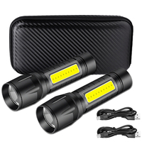 Portable COB+LED Camping Light Flashlight USB Rechargeable Zoom Tactical Torch Lamp Waterproof Emergency Torch Christmas Gift