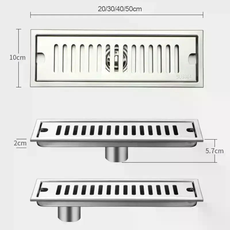 

High-Quality Stainless-Steel Shower Floor Drain With Strainer Cover, Anti-Odor, Ranges from 20-50cm, Ideal for Bathroom Sink
