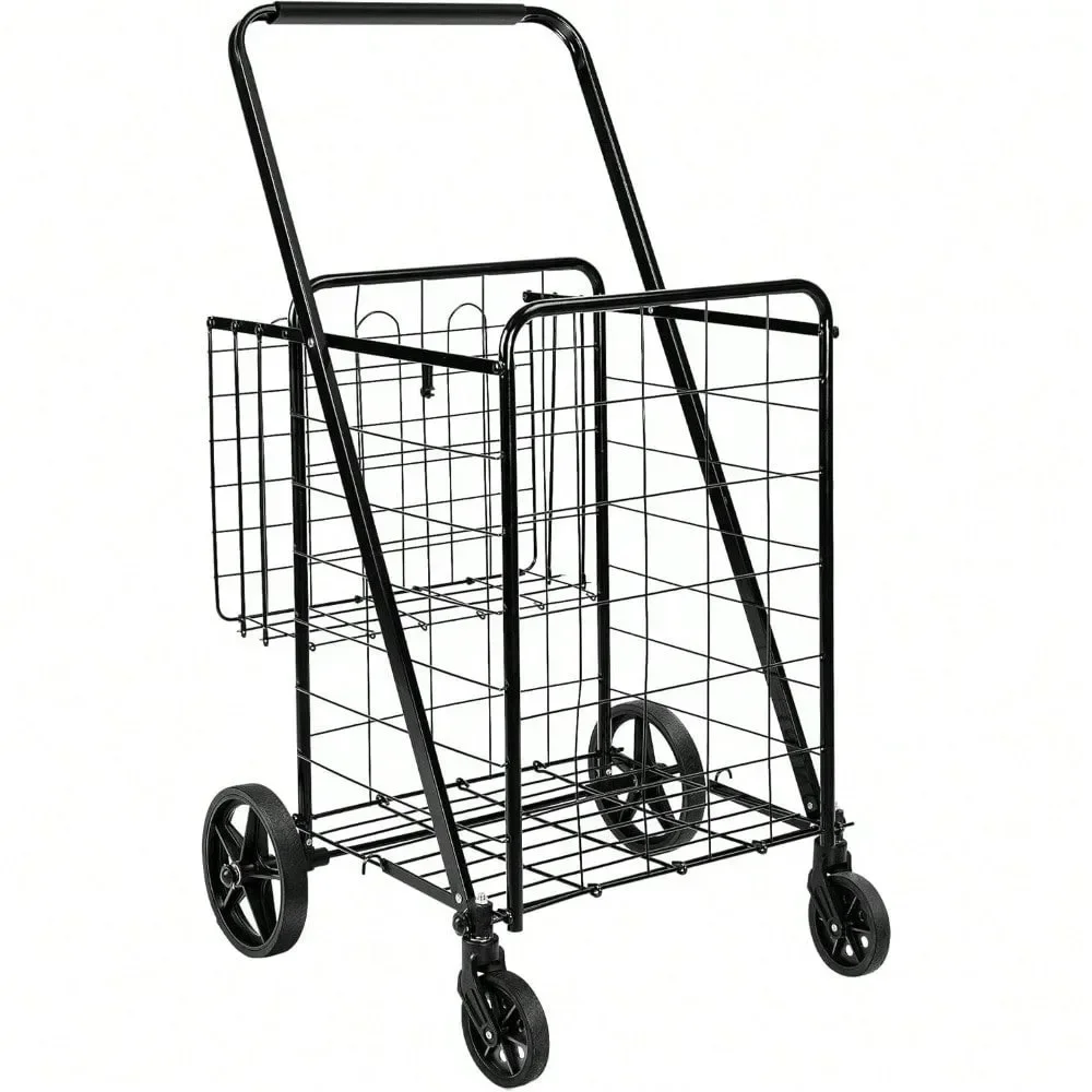 Foldable Shopping Utility Cart with 360-Degree Wheels, X-Large, Black