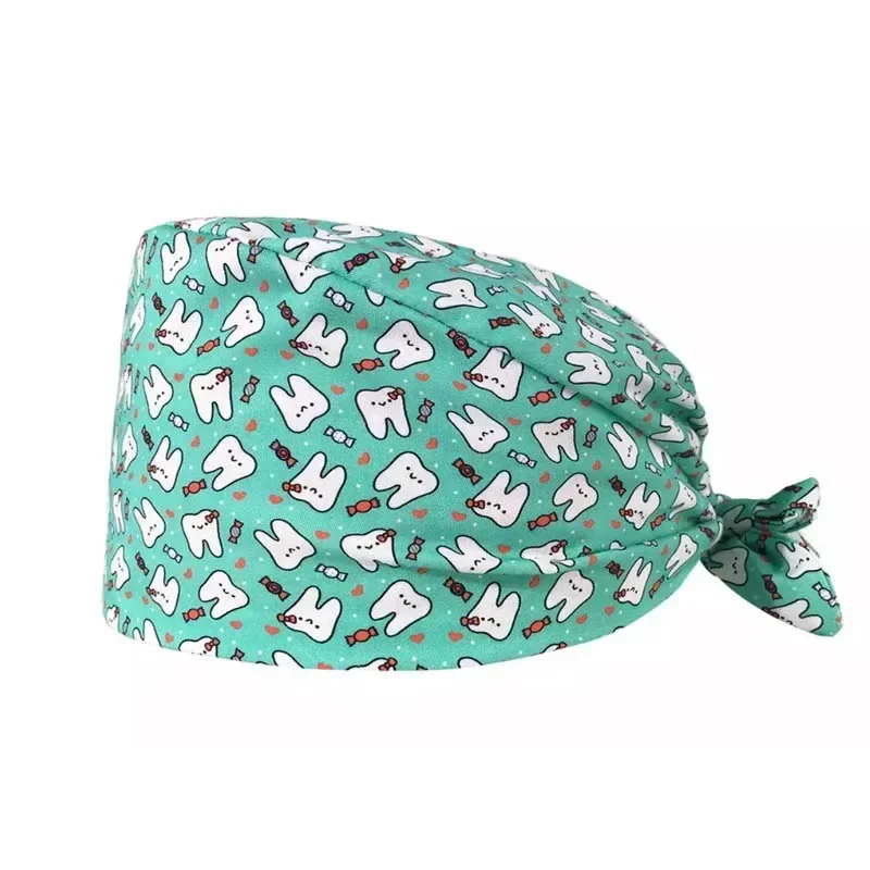 Cartoon Doctor Operating Room Pattern Printed Nursing Head Cap Lab Scrub Pet Hospital Surgical Hat Unisex Dentist Scrub Cap 2023