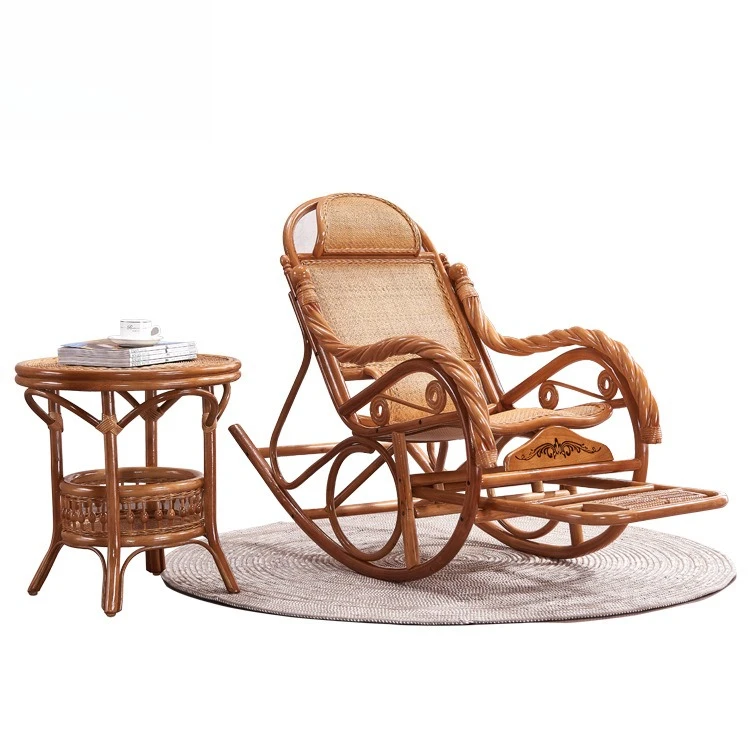 

Rattan classical Chinese furniture, bamboo and rattan coffee table, casual rocking chair