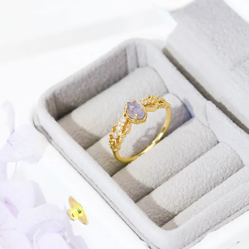 S925 Silver Gold Plated Rings for Women Accessories Natural Gemstone Labradorite Cordierite Vintage Jewelry Bijoux RI219