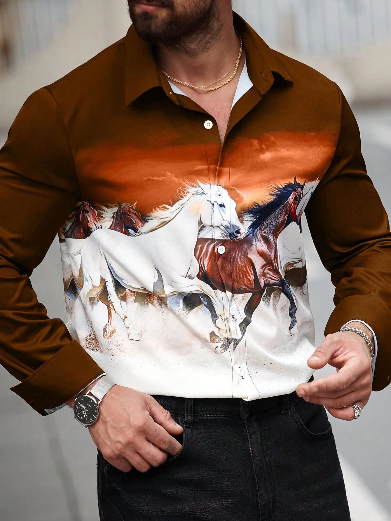 Men's Long Sleeve Shirt Western Style Shirt Animal Pattern Series 3D Printed Clothing Shirt Comfortable Holiday Clothing