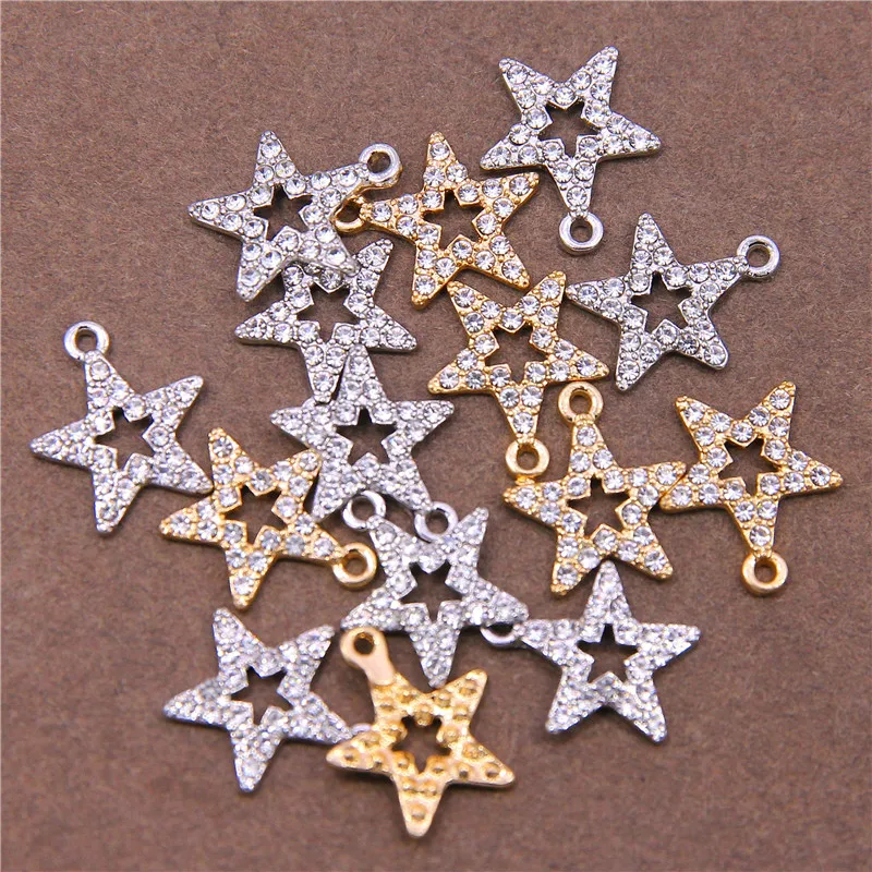 6pcs 15*16mm Mosaic Rhinestones Star Charm Connector for DIY Jewelry Making Bracelet Pendant Accessories