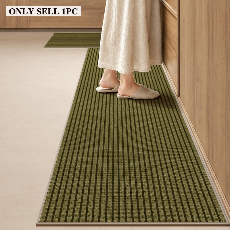 Kitchen Rug Stain-Resistant Wear-Resistant Floor Mat Solid-color Faux-linen Striped Rug Long Size Home Decoration Rugs Alfombra