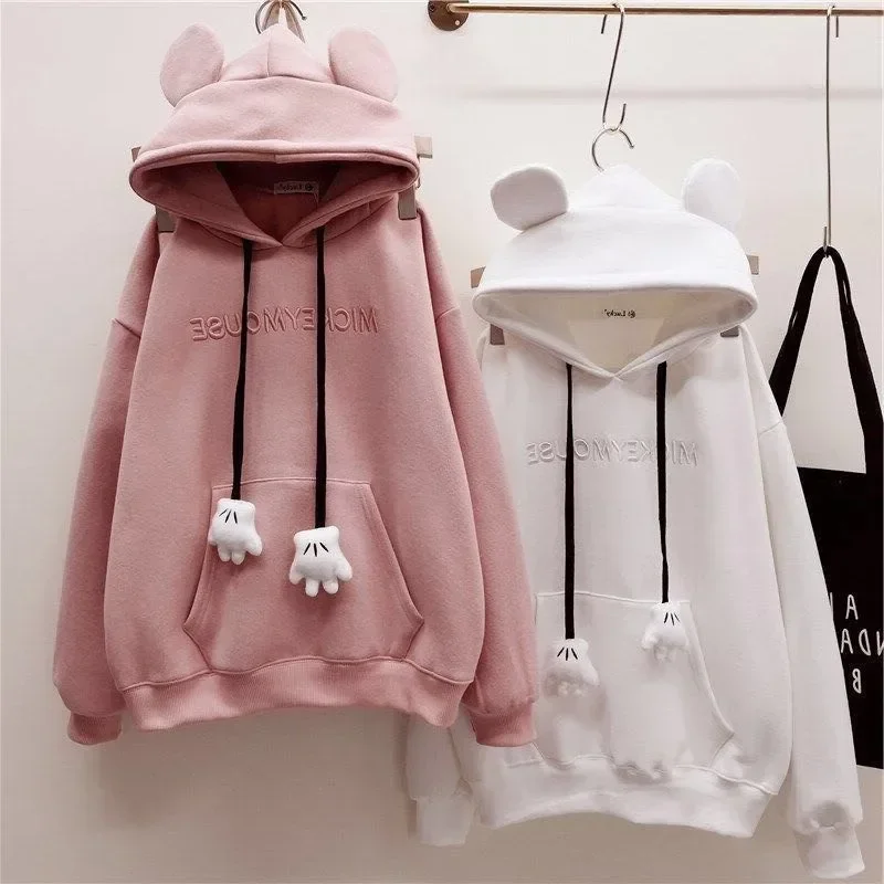 Little Bear Hoodie Women\'s Korean Edition Casual Design Cute Ears Hooded Sweatshirt Autumn Winter Fashion Daily Lady Coats