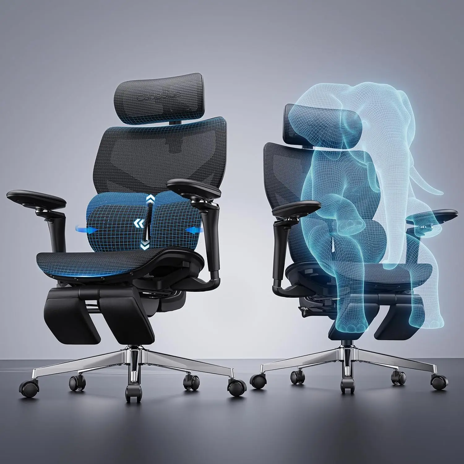 

Office Chair with Lumbar Support - Over 10 Hours Sitting Comfortable, Mesh Big and Tall Home Computer Desk Chairs, 4D Headrest,