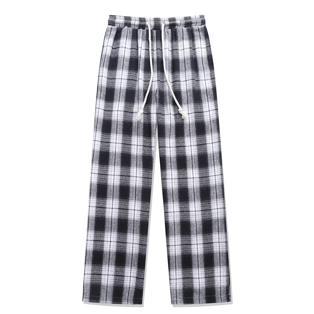 

Men Checkered Casual Pants Loose Straight Plaid Pants for Men Japanese Style Trousers