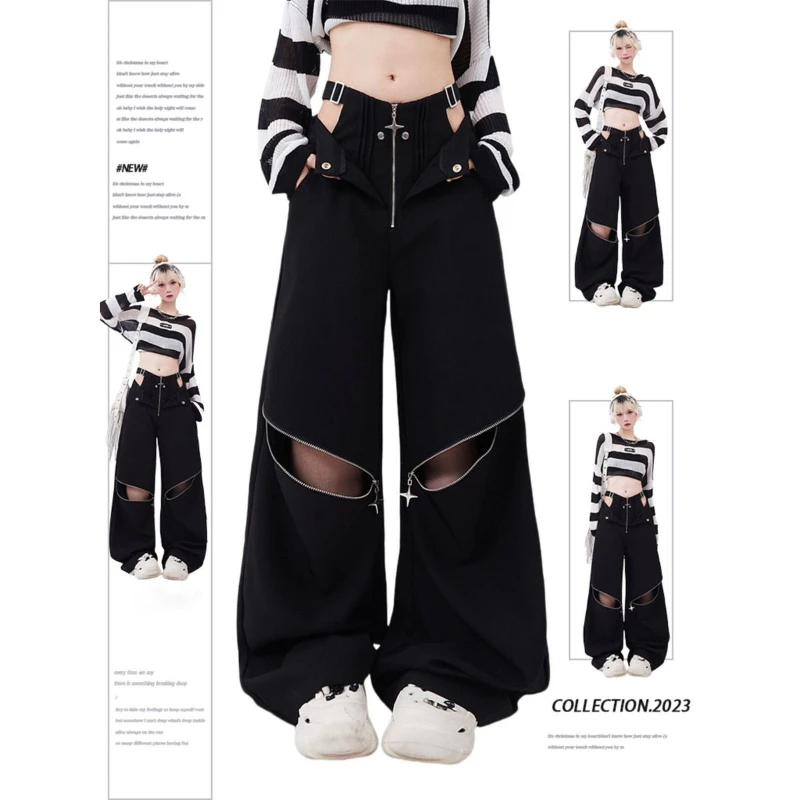 

QWEEK Y2K Streetwear Cargo Pants Women Casual Loose Casual Oversize Female Wide Leg Trousers Retro Hip Hop Street Fashion Slacks