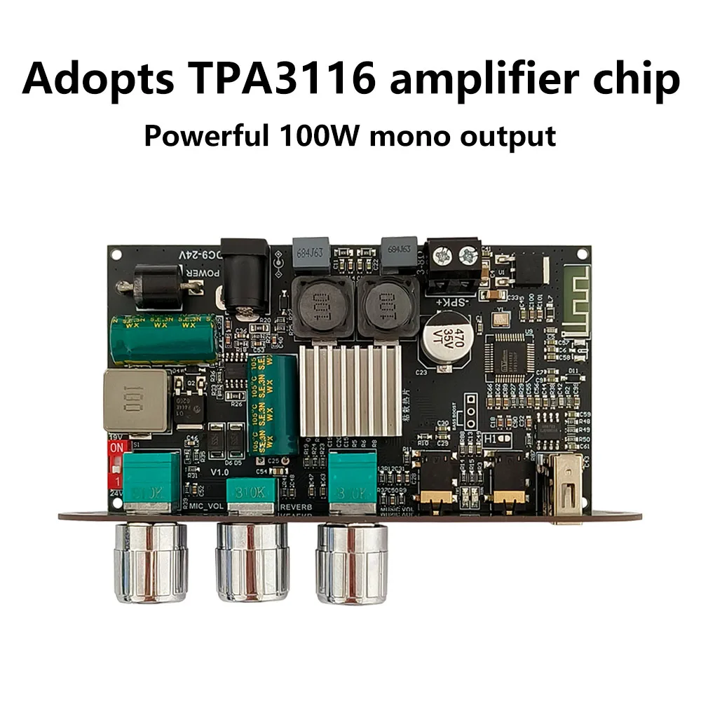 

ZK-1001UM DC 9-24V Mono 100W Bluetooth Amplifier Board Module Upgrade BP1048+TPA3116D2 Amplifier Chip Support TWS to Box