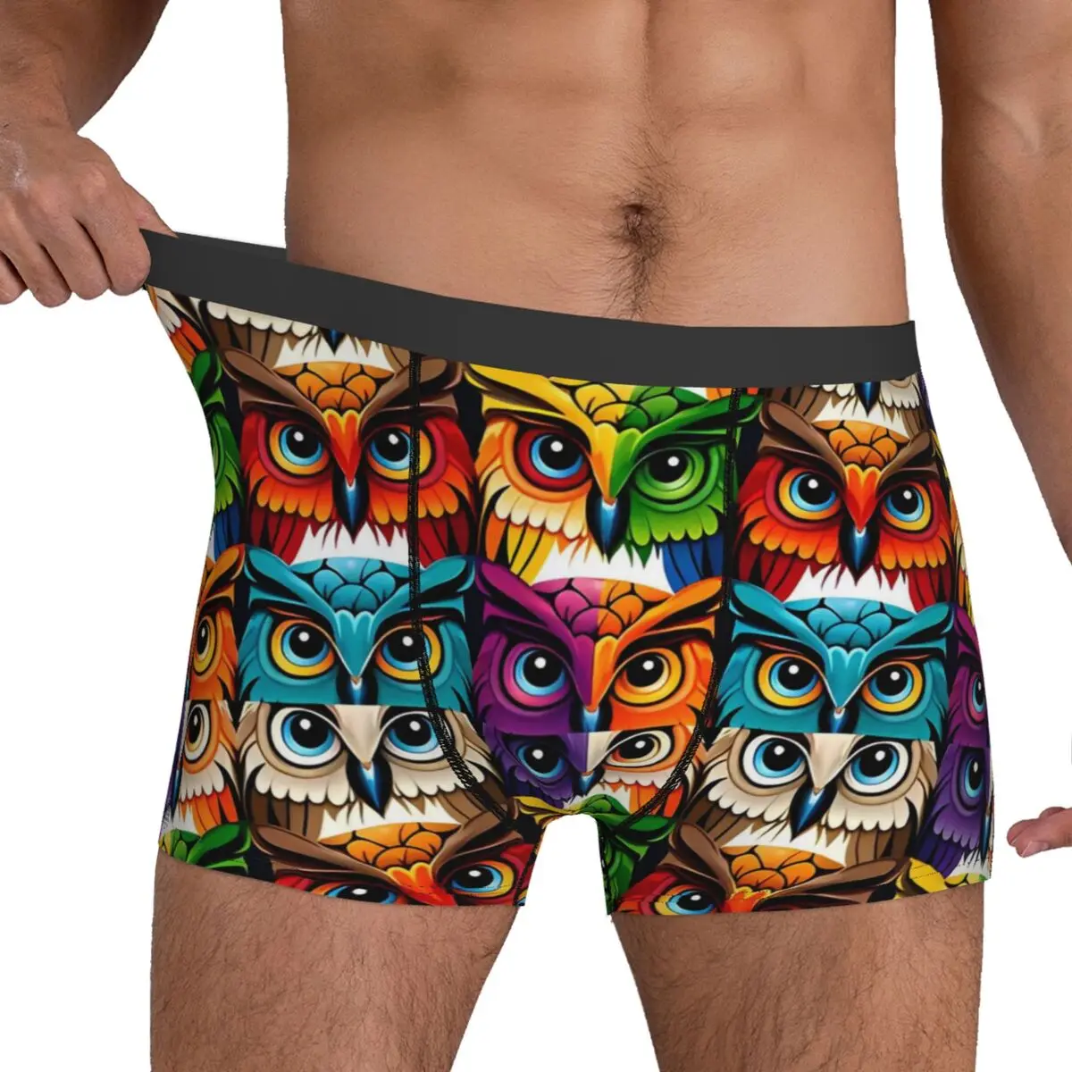 Colorful Bold Owl Underwear animal 3D Pouch Hot Trunk Printing Boxer Brief Cute Man Panties Plus Size 2XL