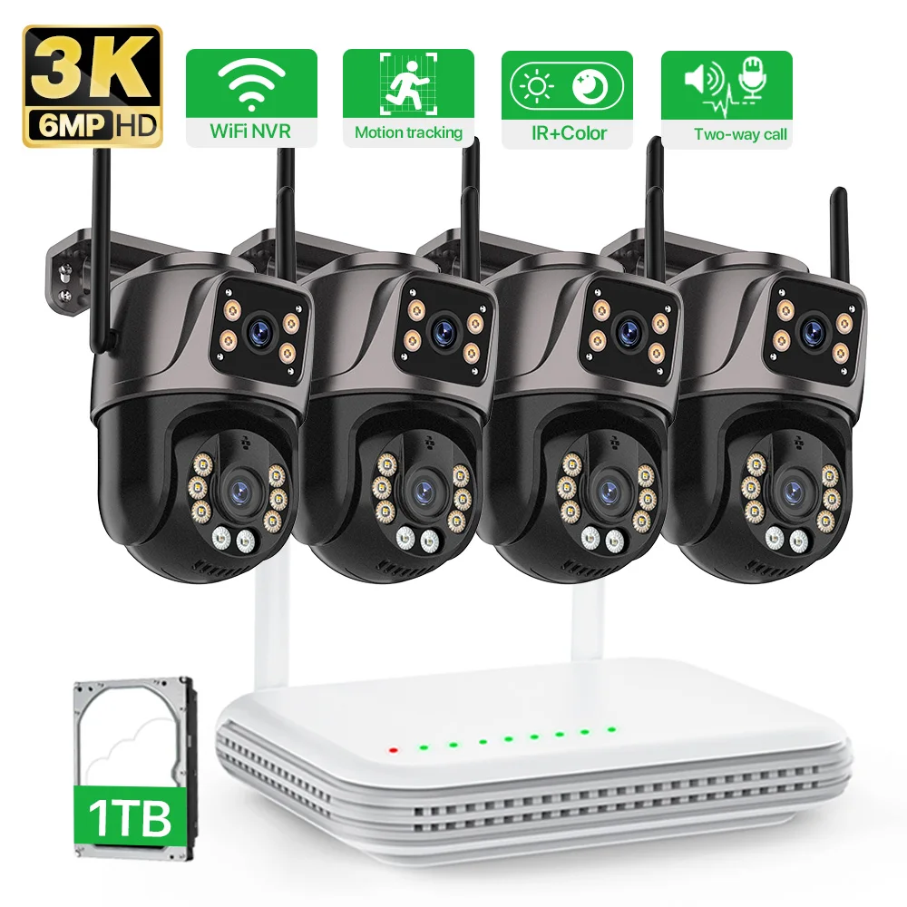 8CH WiFi NVR PTZ Camera HD IP Dual Lens Auto Track Camera Home CCTV Security Waterproof Infrared Visible Surveillance Video Kits