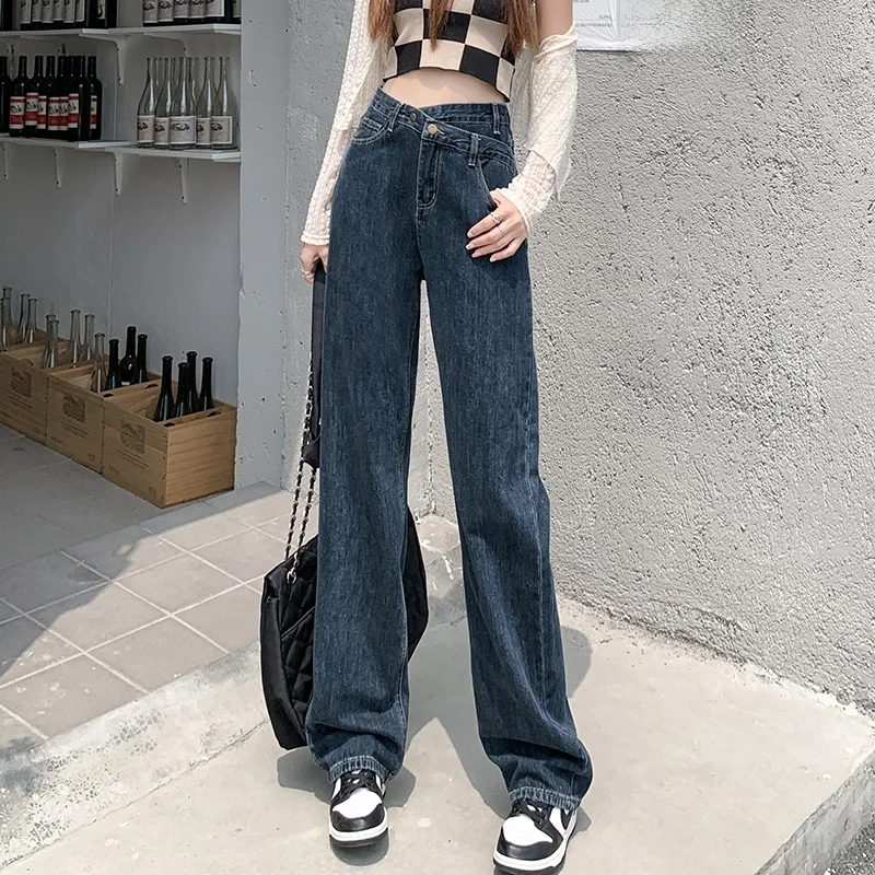 

High Waist Wide Leg Jeans Women's Loose Fitting Straight Cut Trousers Spring Autumn plus Size Slimming Jeans Long Pants