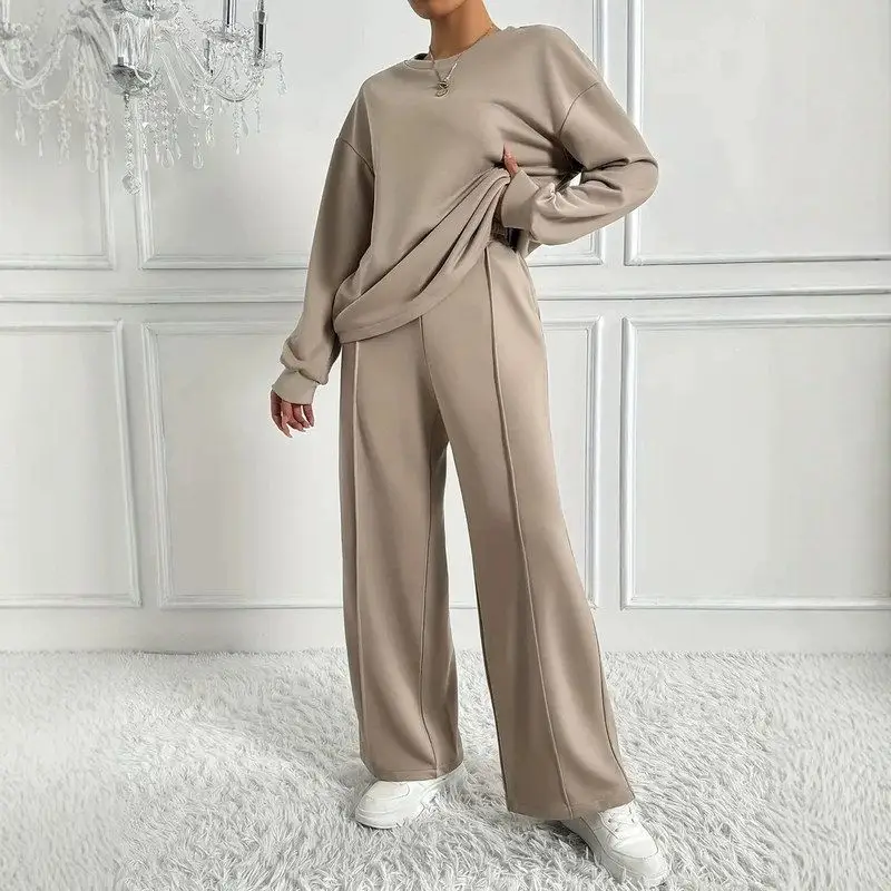 

Women's Sports Outfit Set Sweatshirt Wide Leg Pants Two Piece Suite Casual Style Mid-Length Fashion Set for Office Winter