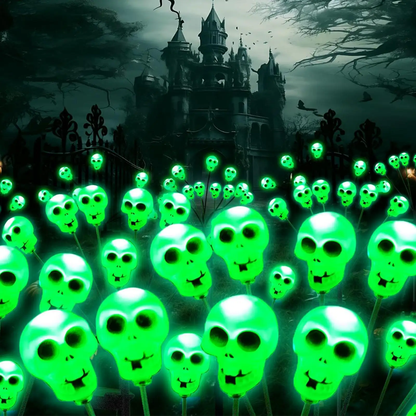 Halloween Solar Lights Outdoor 6 LEDs Waterproof Decorative Skull Stake Lamp Solar Yard Lights For Halloween Party Patio Lawn